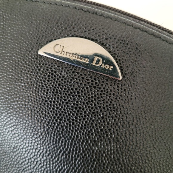 Christian Dior Vintage Leather Black Cosmetic Pouch Bag Zip Around Small Logo - Picture 7 of 12